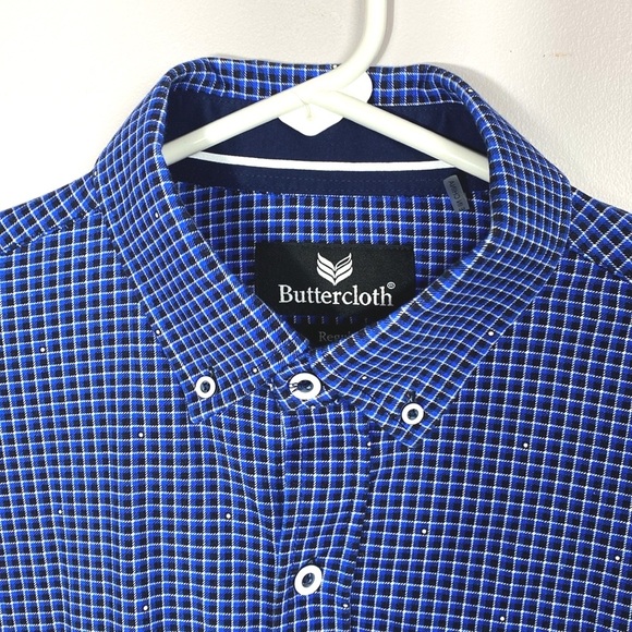 Buttercloth Men's Blue Checkered Shirt size medium - Picture 4 of 12